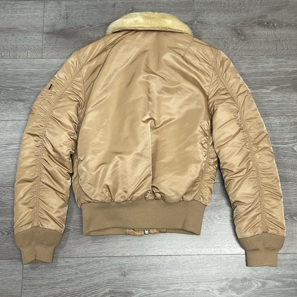Alpha Industries B-15 Bomber Jacket Gold Nylon Removable Faux Fur Collar XS - Picture 15 of 16